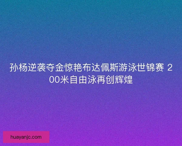 孙杨逆袭夺金惊艳布达佩斯游泳世锦赛 200米自由泳再创辉煌